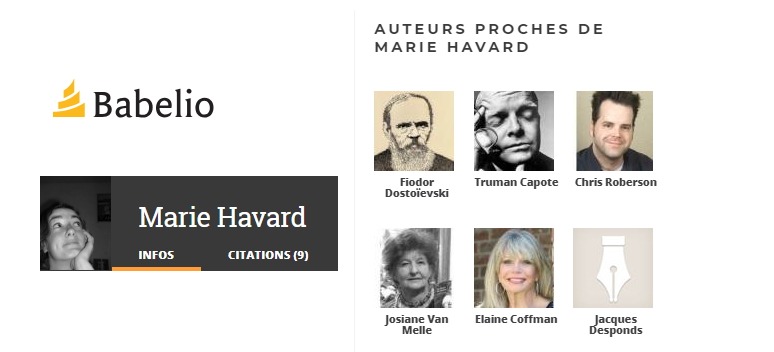 Babelio : auteurs proches de Marie Havard