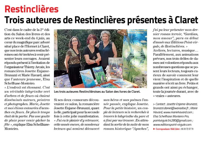 salon du livre et des arts claret 2023 - midi libre