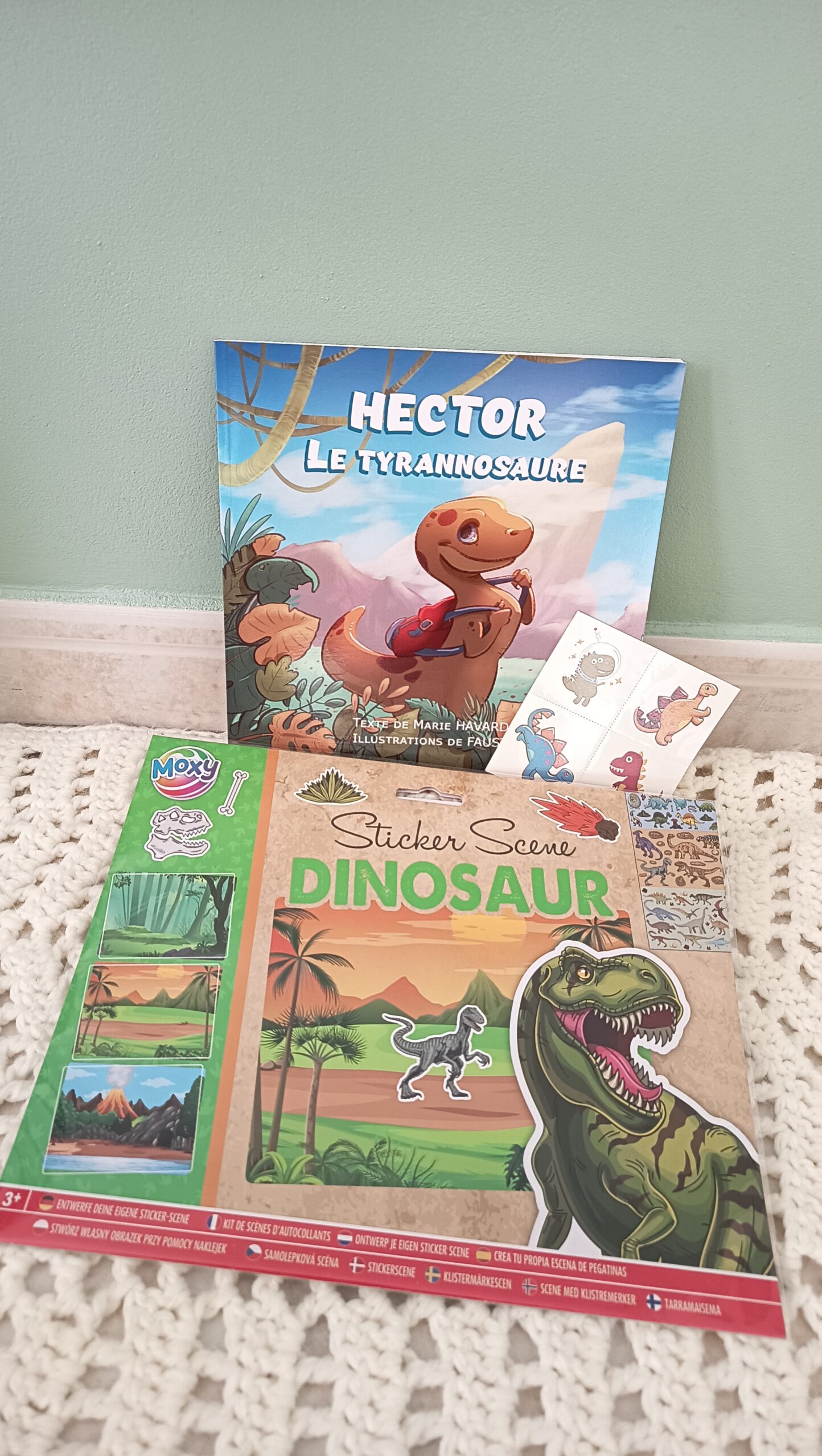 pochette cadeau enfant 3 à 6 ans : livre dinosaure, stickers et tatouage