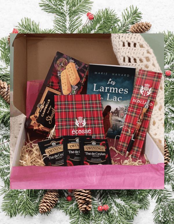 Box de noel écosse - cadeau avec livre, biscuits et stylo